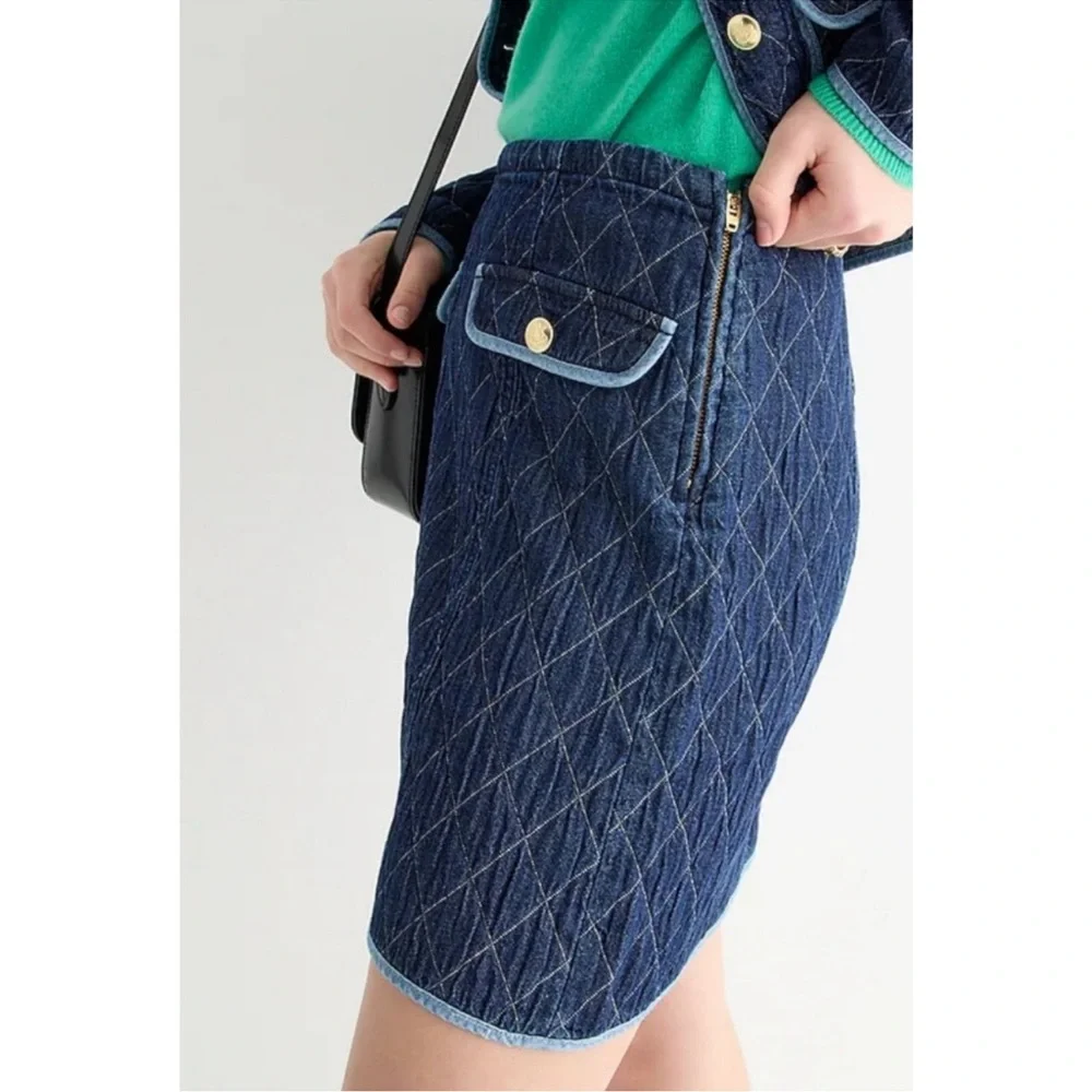 NWT J.Crew Quilted denim lady jacket and skirt‎ set Size 0